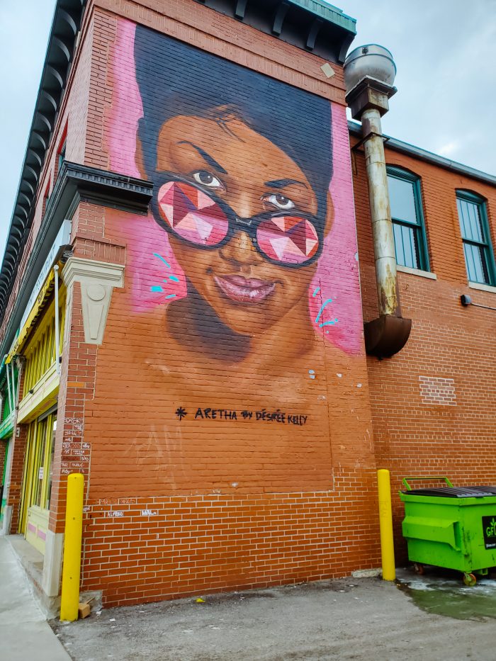 Aretha Franklin Mural by Desiree Kelly in Eastern Market Detroit