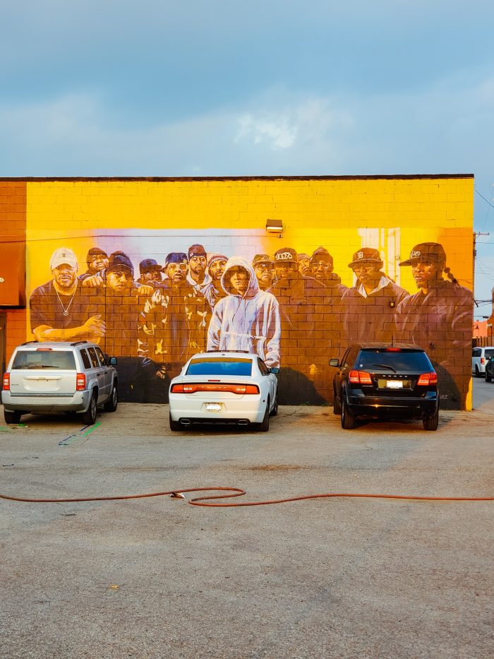 "Shades" Detroit mural by artists Jose Feliz Perez and Michael Vasquez