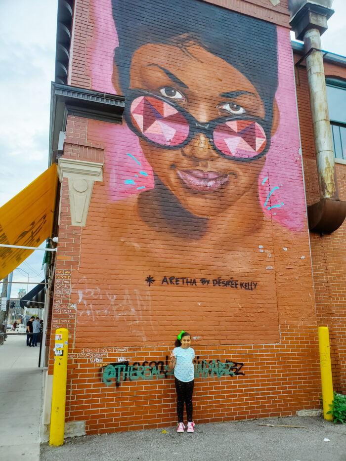 Mural portrait art of Aretha Franklin by Desiree Kelly