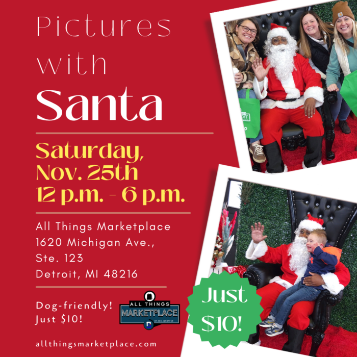 Things to Do in Detroit: Pictures with Santa at All Things Marketplace in Corktown, Detroit.